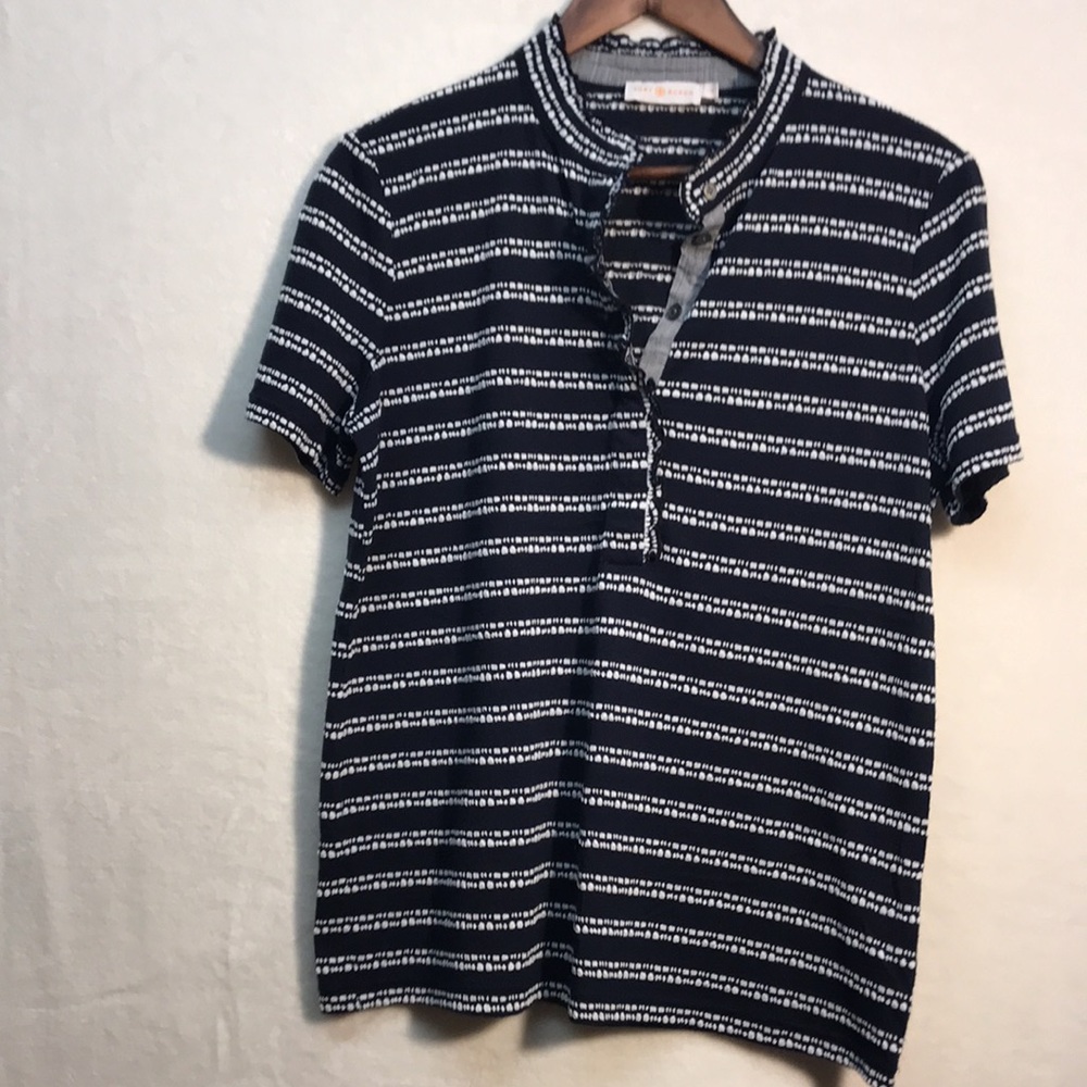 Tory Burch Lidia Ruffle Polo Pique Dash Sz L